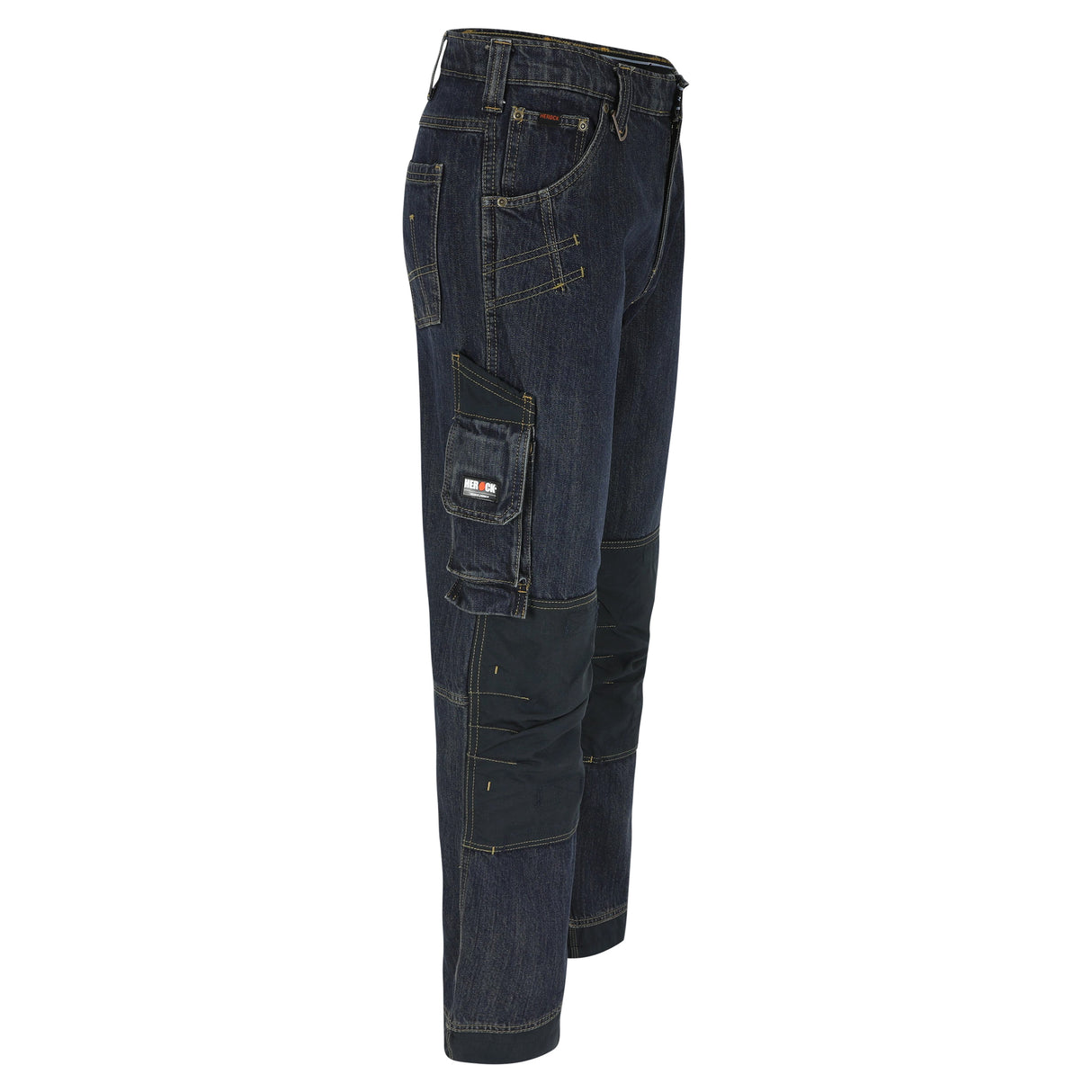 HEROCK Kronos jeans werkbroek met Cordura® kniezakken – schuin vooraanzicht