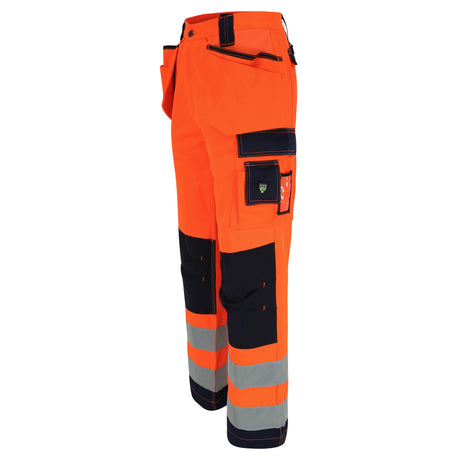 HEROCK Styx high-vis werkbroek met Cordura® kniezakken – schuin achteraanzicht