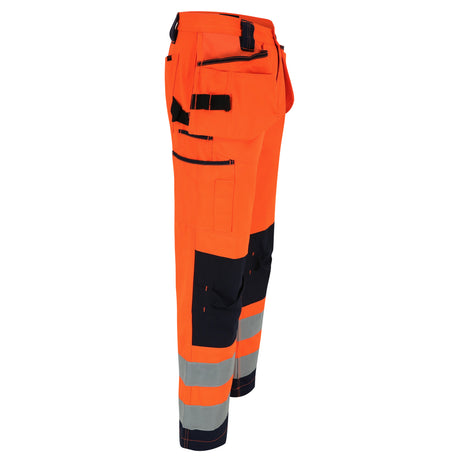 HEROCK Styx high-vis werkbroek met Cordura® kniezakken – schuin vooraanzicht